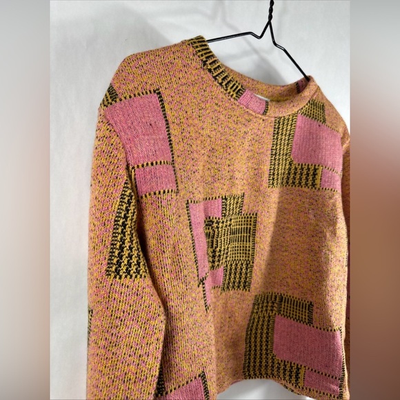 Zara Jacquard Geometric Cropped Sweater Orange Pink Size Small - Picture 4 of 10